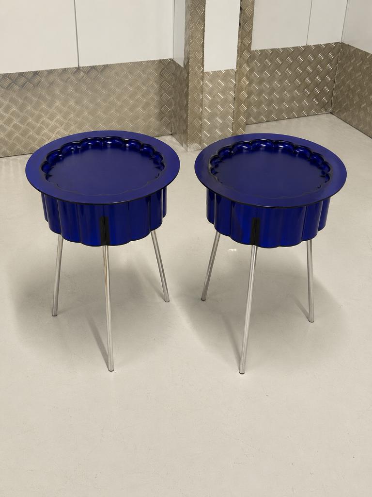 Vintage IKEA Hatten bijzettafels blauw – Ehlén Johansson 90s, Kunststof, Minder dan 45 cm, Zo goed als nieuw, 55 tot 70 cm