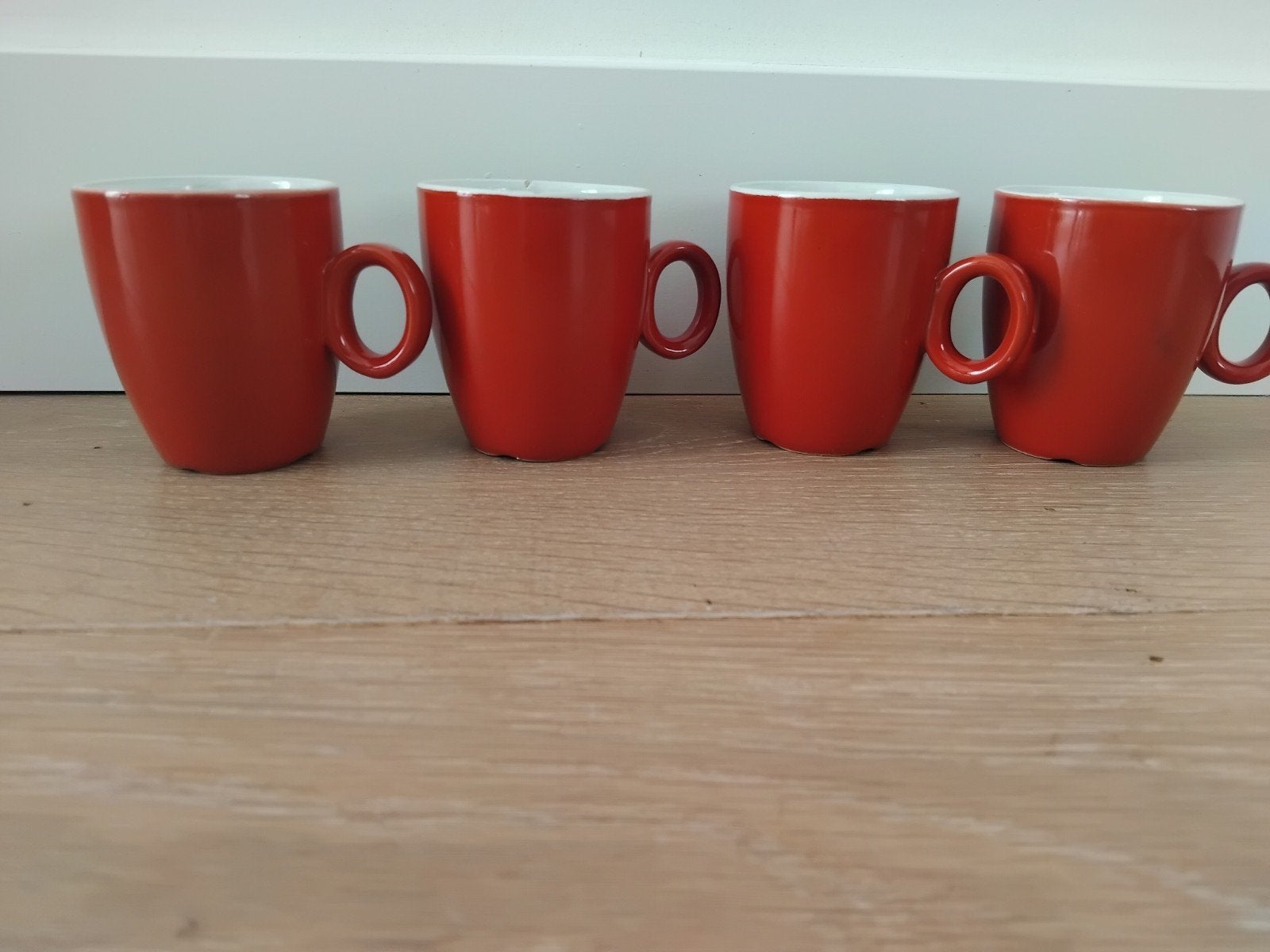 Set van 4 kleine rode mokken voor koffie, Gebruikt, Keramiek, Overige stijlen, Mok