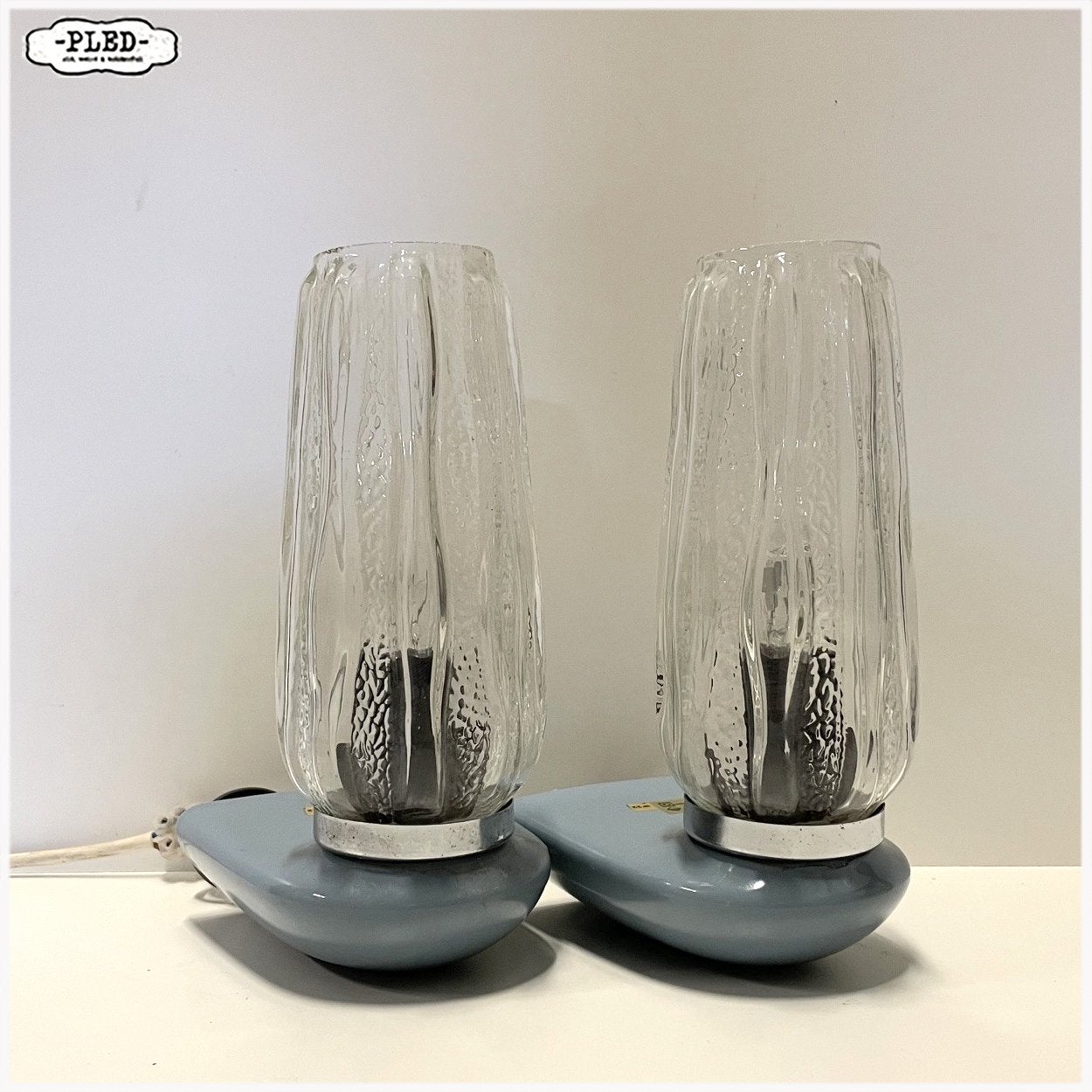 Set van twee wandlampen Badkamerlampen met glazen kap Lampen, Blauw, Overige merken, Gebruikt, E14 (klein)