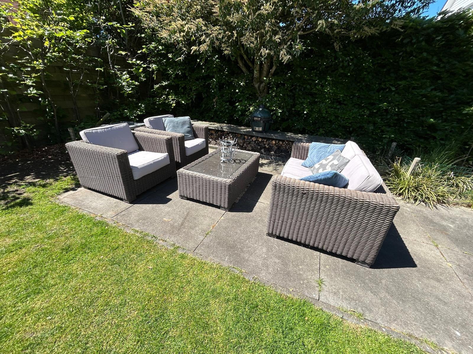 Te koop, mooie en robuuste Loungset, Tuin en Terras, Ophalen, 4 zitplaatsen, Gebruikt, Bank