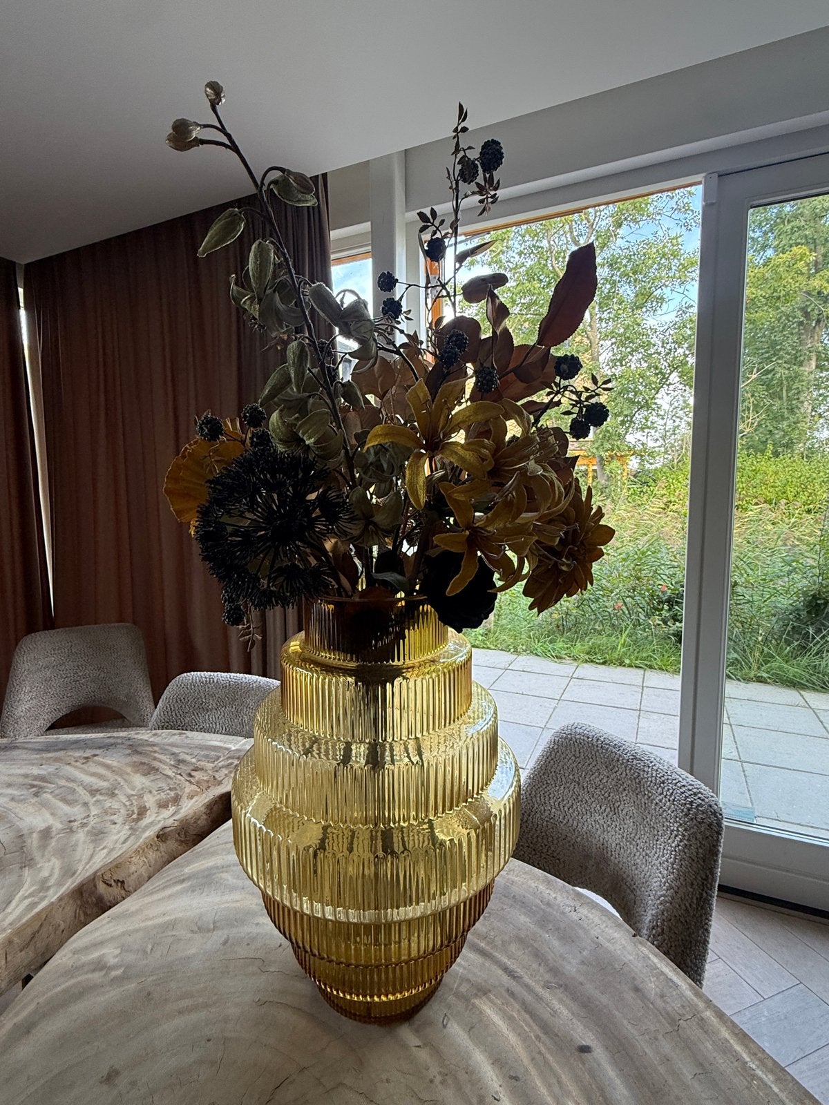 POLSPOTTEN Steps Vaas L - Goud / Geel incl. Droogboeket, Huis en Inrichting, Ophalen of Verzenden, Geschikt voor droogbloemen