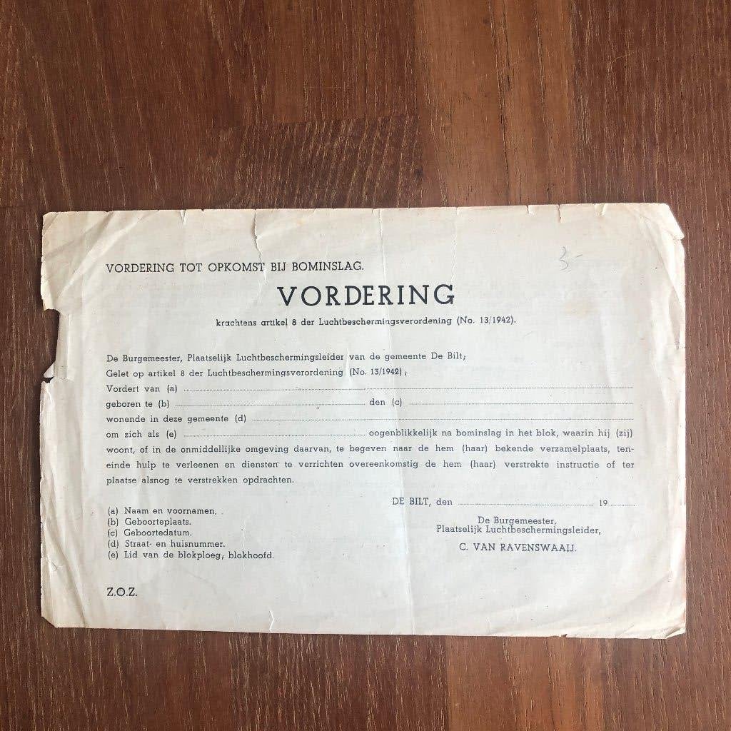 De Bilt. Vordering tot opkomst bij bominslag door het hoofd, Verzamelen, Verzenden, Nederland, Boek of Tijdschrift