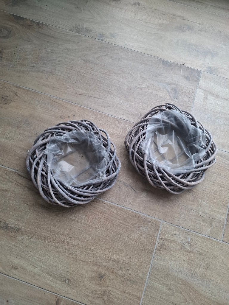 Set van 2 rotan plantenmandjes - grijs - met binnenfolie, 25 tot 40 cm, Overige materialen, Gebruikt, Rond