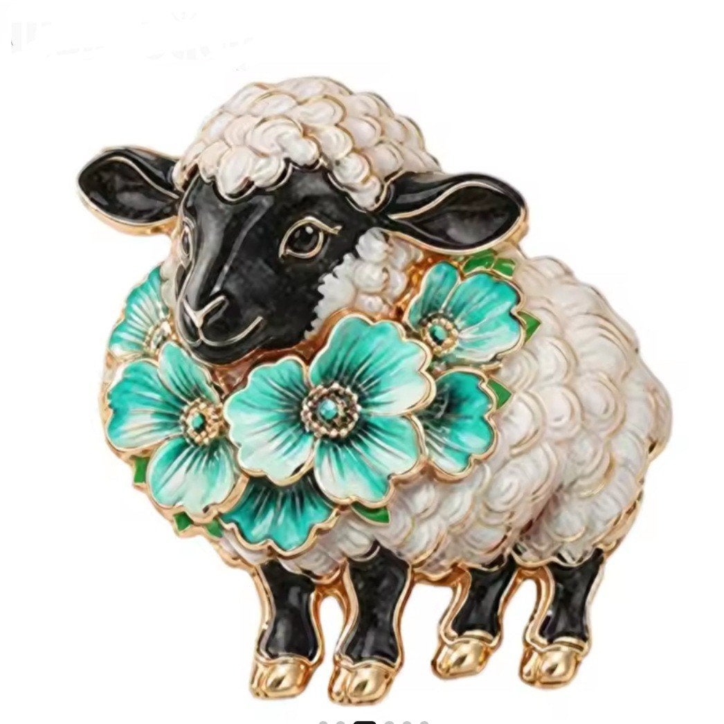 Nieuwe schapenbroche met bloemen, emaille en strass, Sieraden, Tassen en Uiterlijk, Ophalen, Overige materialen, 4 tot 7 cm, Overige kleuren
