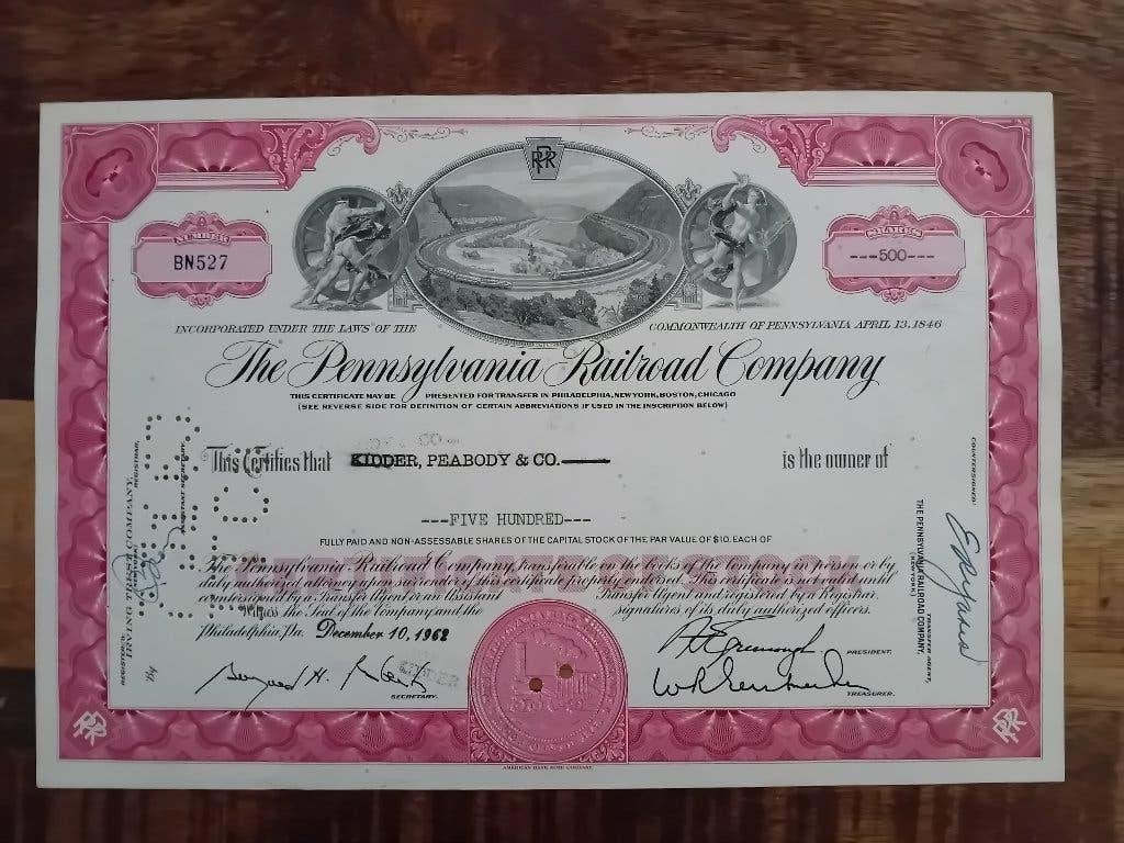 Pennsylvania RR Company - Horseshoecurve - Rood - 1962, Postzegels en Munten, Aandelen en Waardepapieren, Ophalen of Verzenden