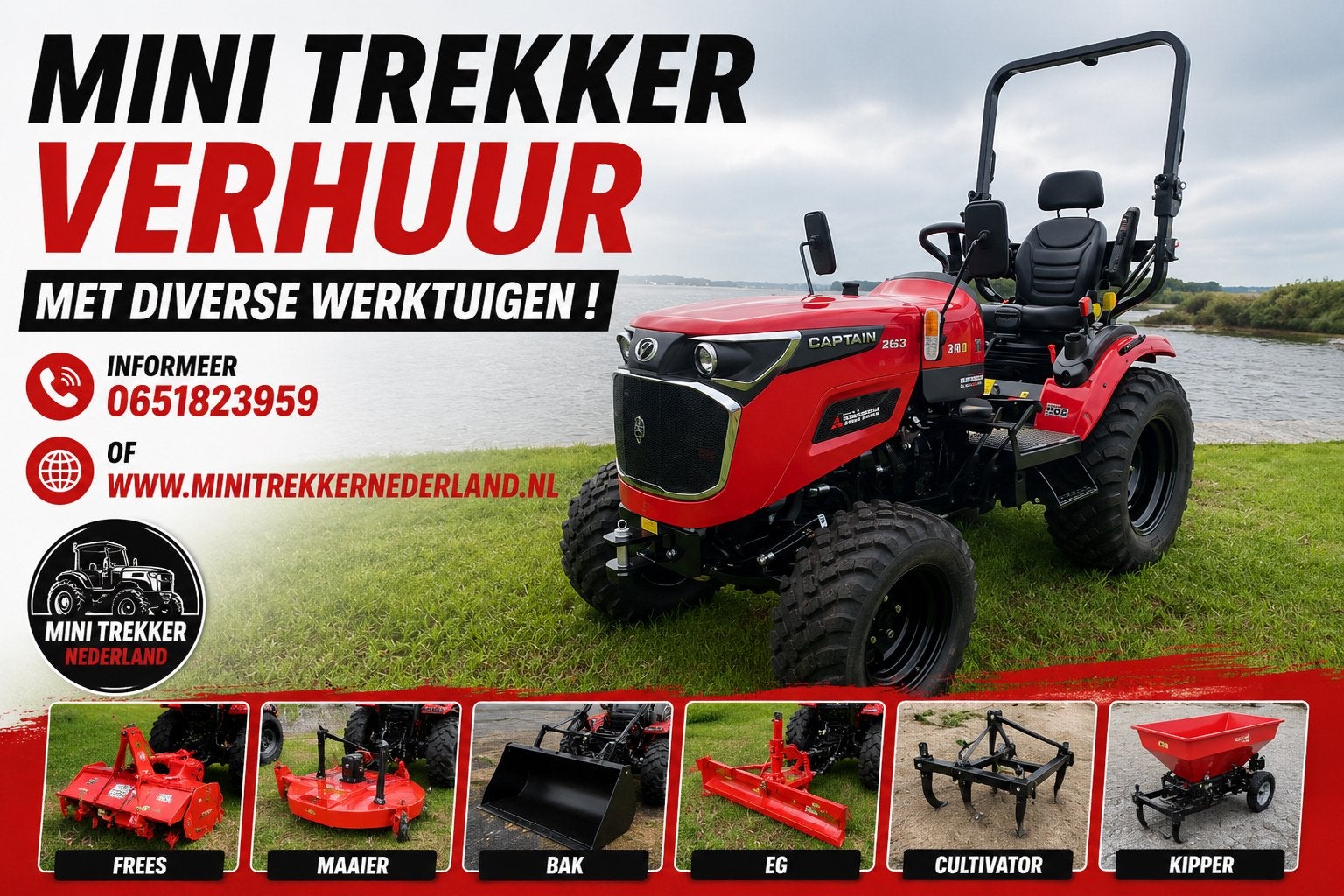 Te huur Mini Trekkers met werktuigen