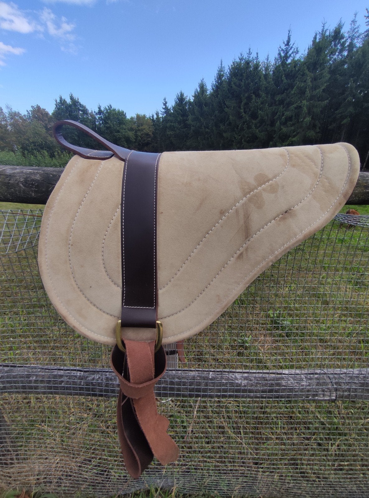 Foto 3 van barebackpad + singel medisch vilt onder suede leer boven!
