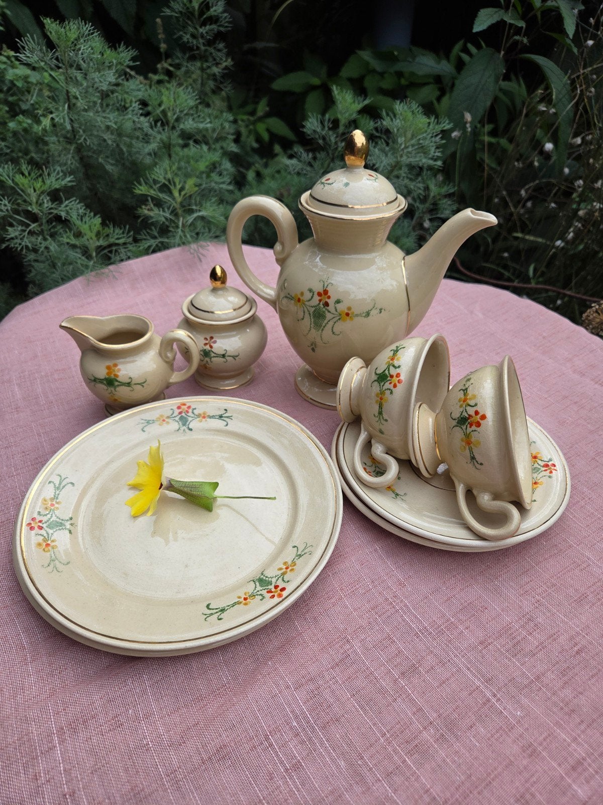 Vintage theeservies met bloemmotief, Ophalen of Verzenden