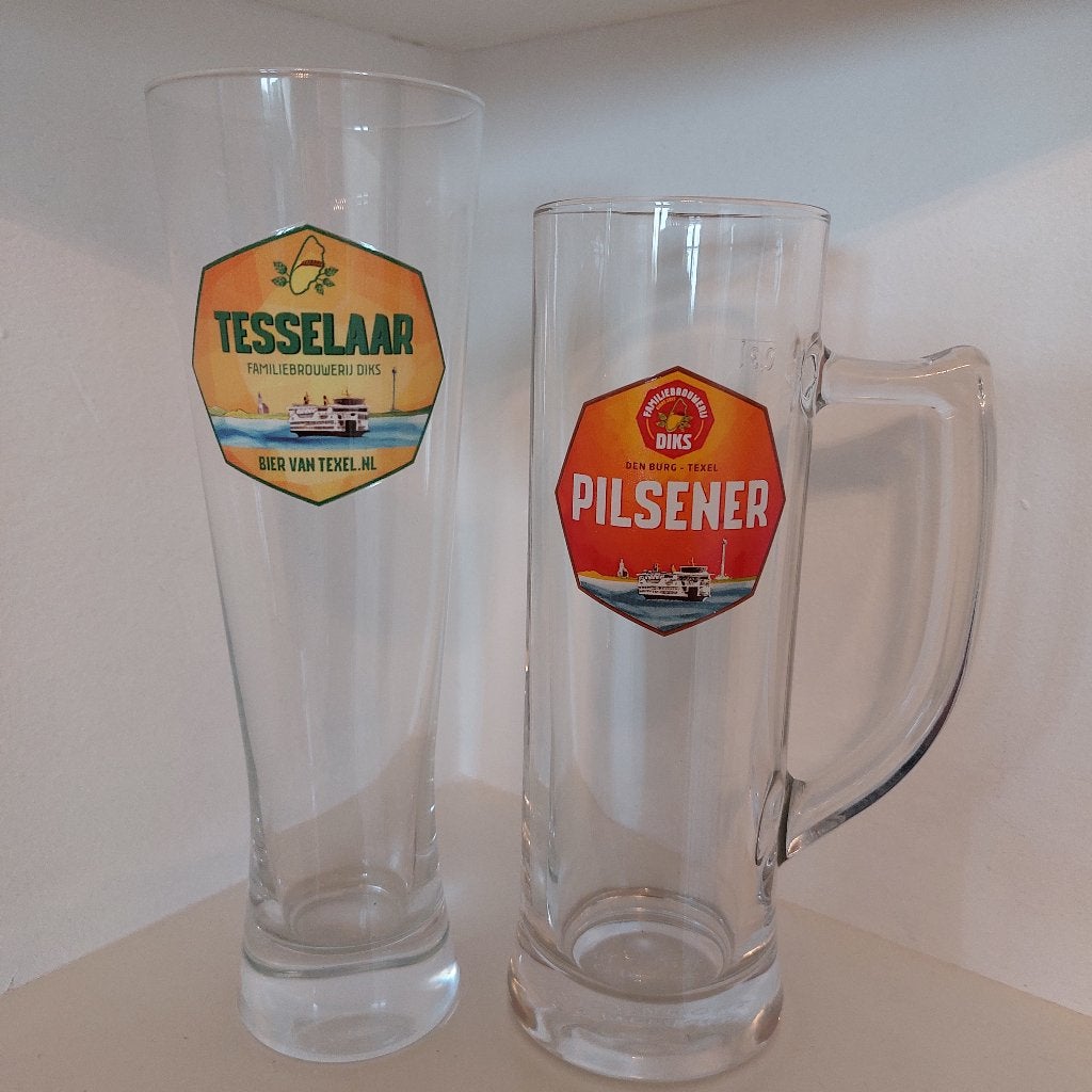 Tesselaar bierglazen - bier van Texel, Verzamelen, Biermerken, Ophalen of Verzenden, Zo goed als nieuw, Glas of Glazen, Overige merken