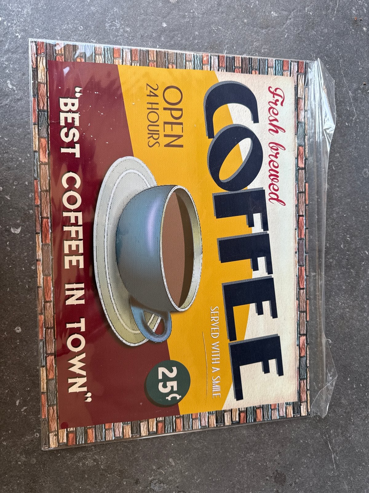 Vintage Koffie Reclamebord - "Best Coffee in Town", Huis en Inrichting, Woonaccessoires | Overige, Ophalen, Vintage, Meerkleurig