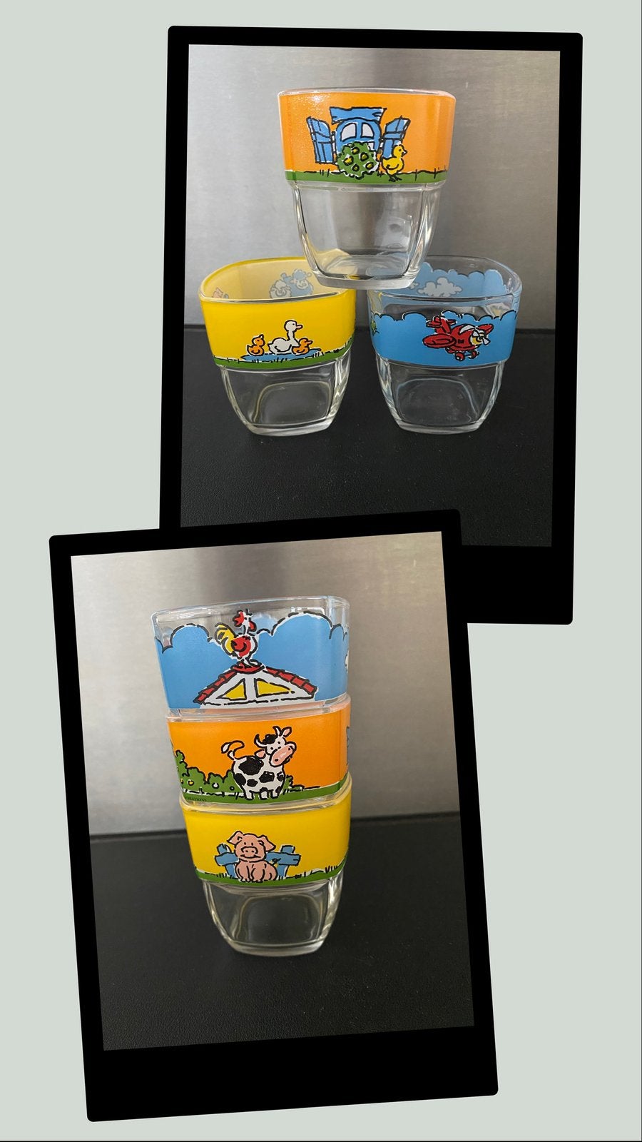 Set van 3 vintage glazen, boerderij, retro, Verzamelen, Verzenden, Zo goed als nieuw