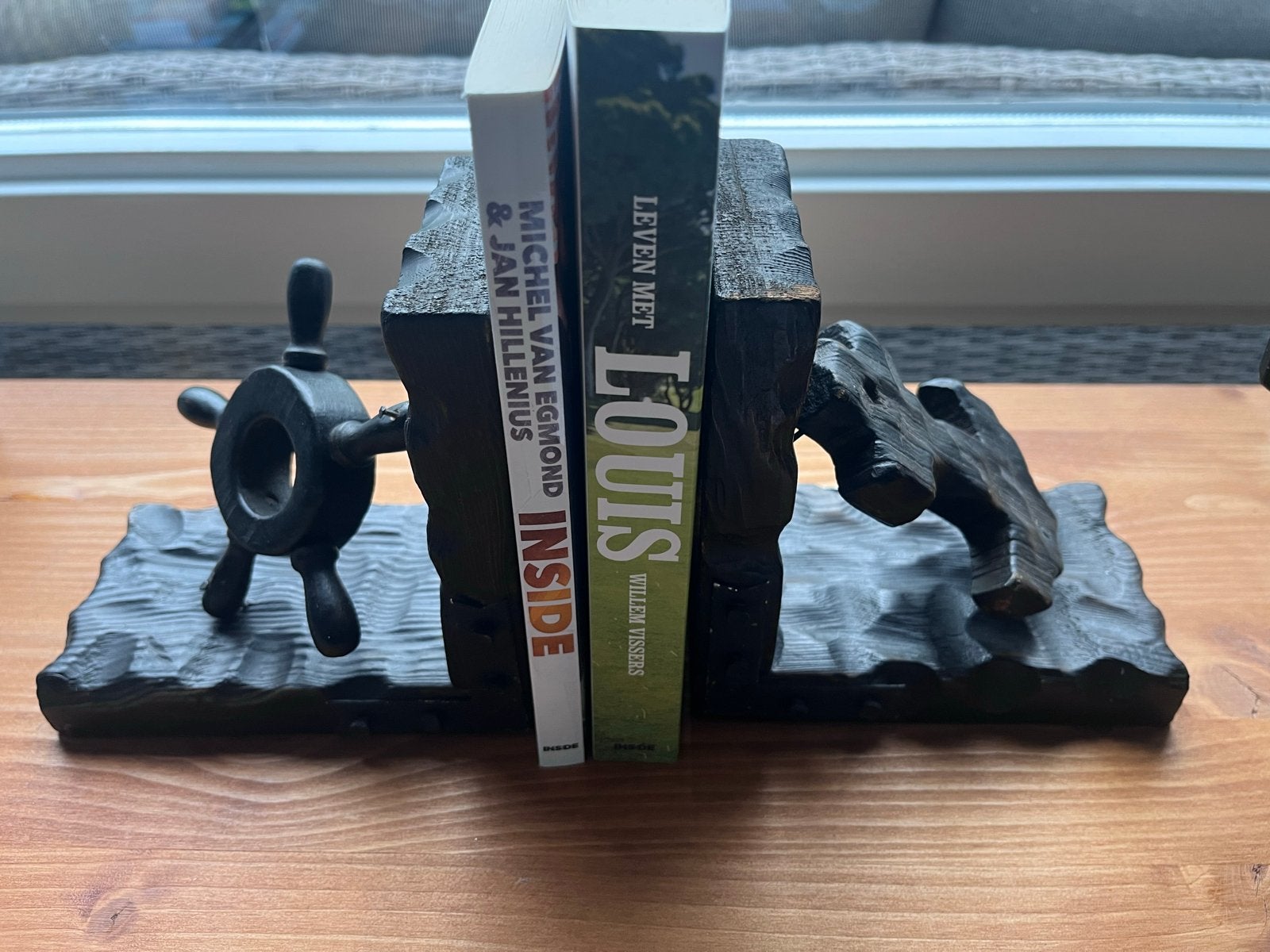Unieke Vintage Boekensteunen: Stuurwiel en Anker van hout, Huis en Inrichting, Woonaccessoires | Overige, Ophalen of Verzenden