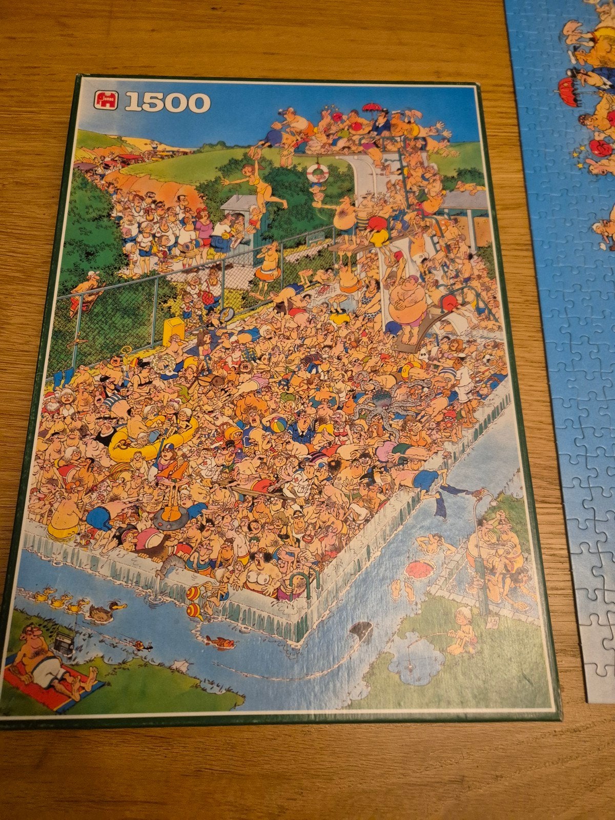 Jan van Haasteren puzzel 1500 stukjes Zwembadpret compleet, Ophalen, 500 t/m 1500 stukjes, Zo goed als nieuw, Legpuzzel