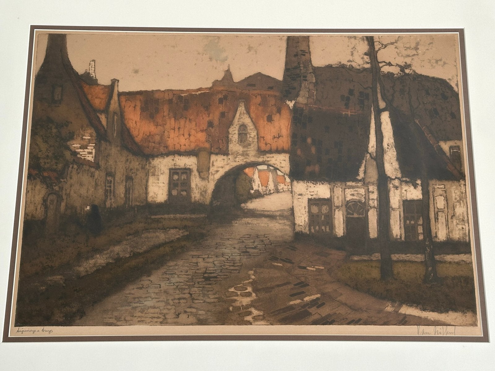 Groot schilderij in fraaie lijst: Begijnhof in Brugge, Antiek en Kunst, Ophalen