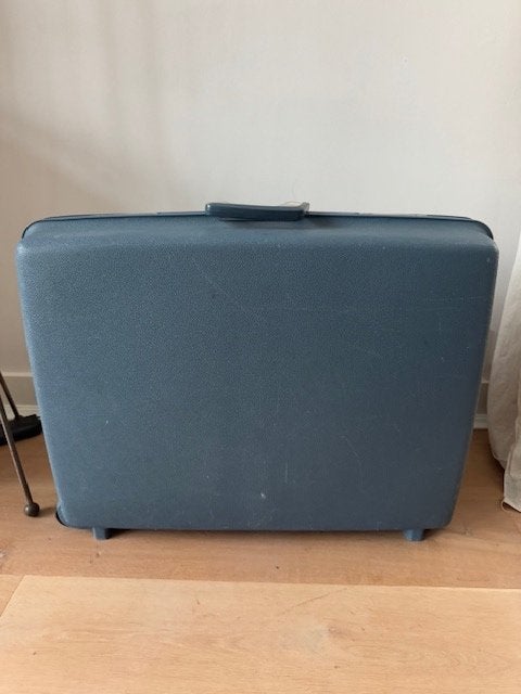 Vintage Samsonite blauwgrijze hardcase koffer., Uitschuifbare handgreep, Hard kunststof, Minder dan 50 cm, Ophalen of Verzenden
