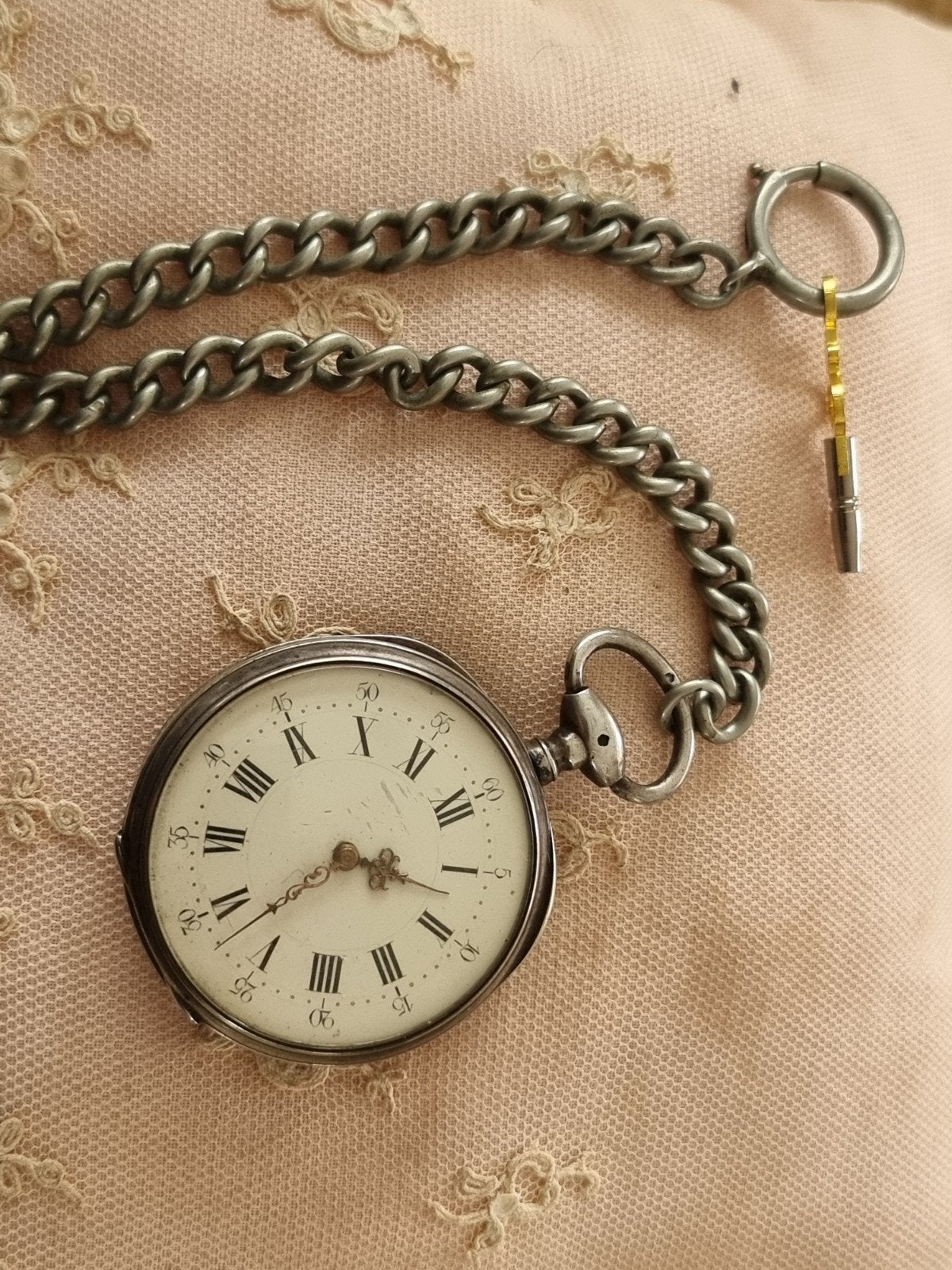 antiek zakhorloge met sleutel ( zilver?), Verzenden, Zilver, Overige merken