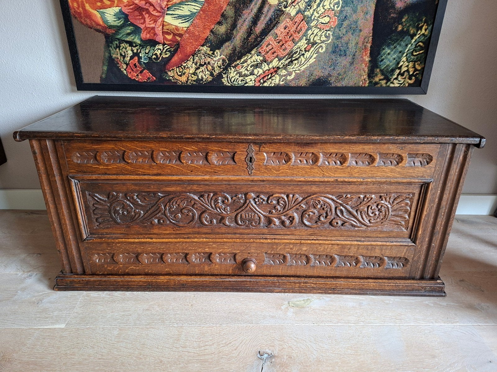 Vintage Houten Dekenkist met Snijwerk, Ophalen