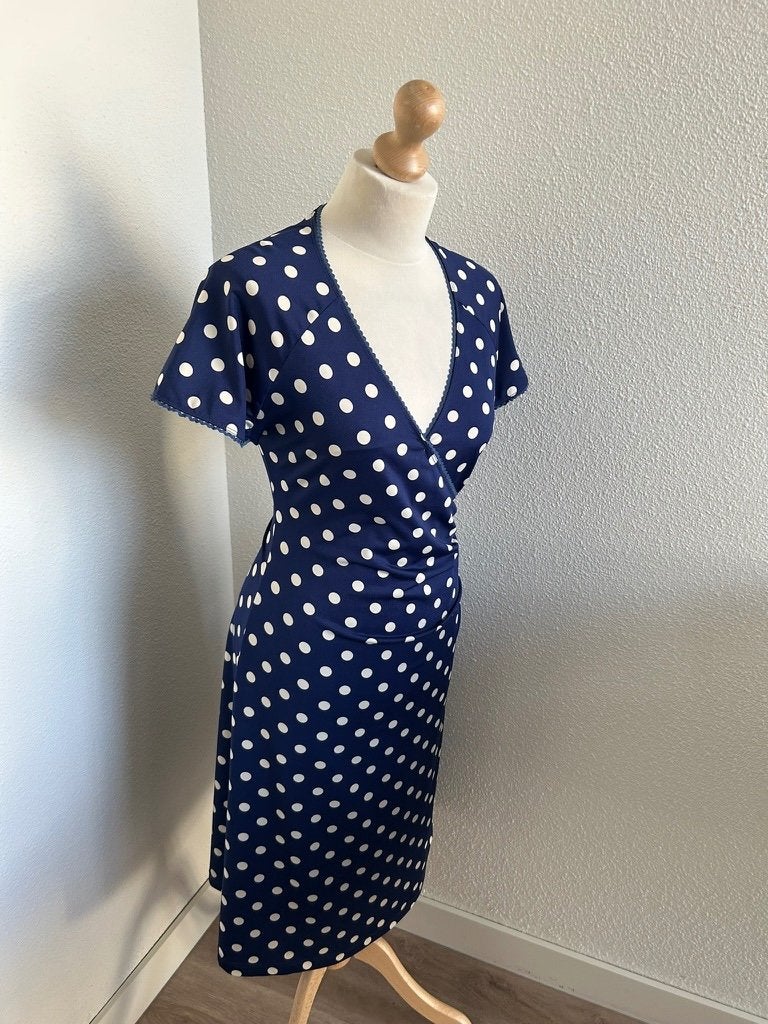 King Louie maat L polka blauw witte crossdress jurk 3140, Blauw, Maat 42/44 (L), Ophalen of Verzenden, Zo goed als nieuw