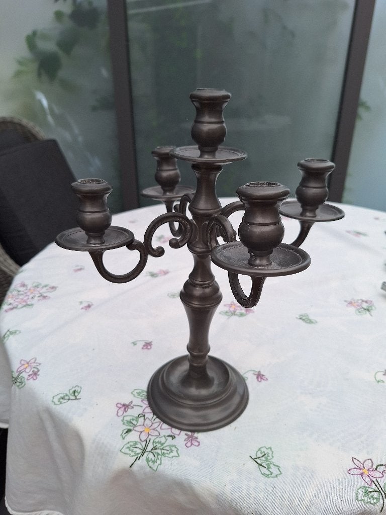 Tinnen kandelaar merk in voet K de R, Antiek en Kunst, Ophalen of Verzenden