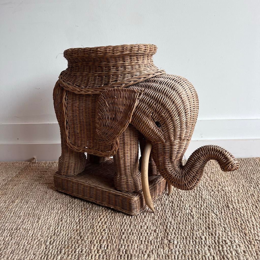 Uniek rieten rotan olifant bijzettafeltje, Gebruikt, Vintage, Ophalen of Verzenden, X