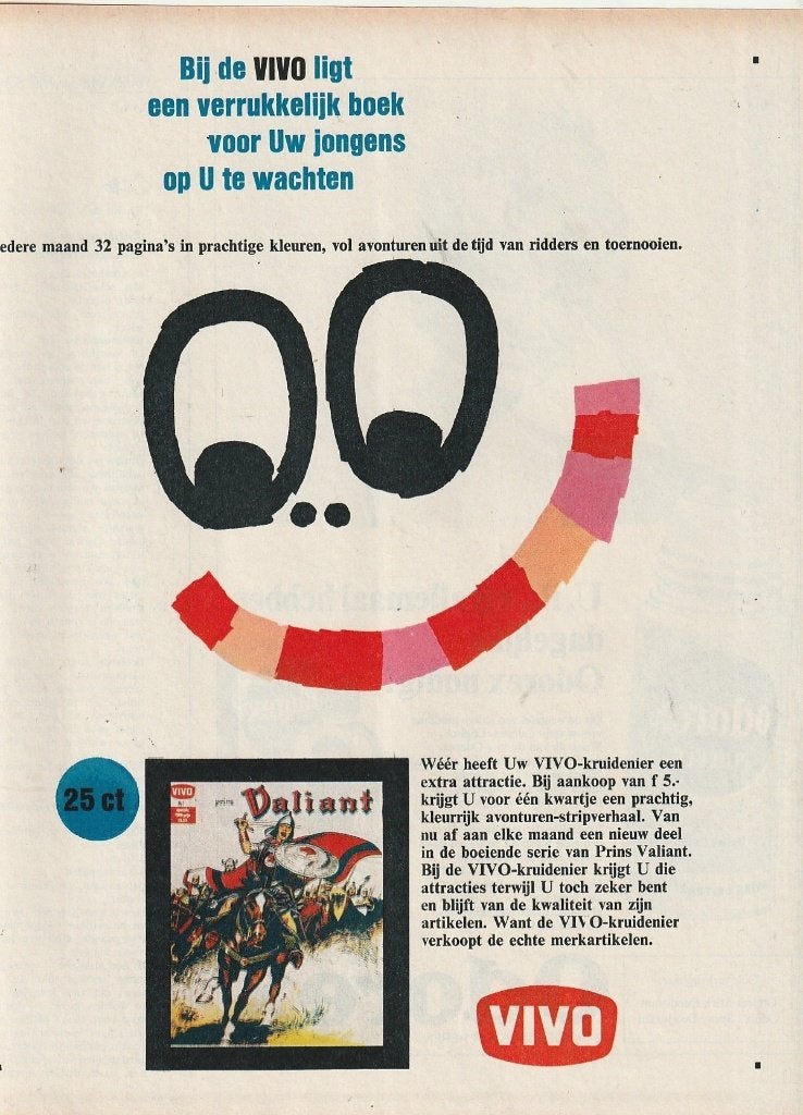 retro reclame 1966 Vivo kruidenier Prins Valiant boek, Verzenden, Overige typen