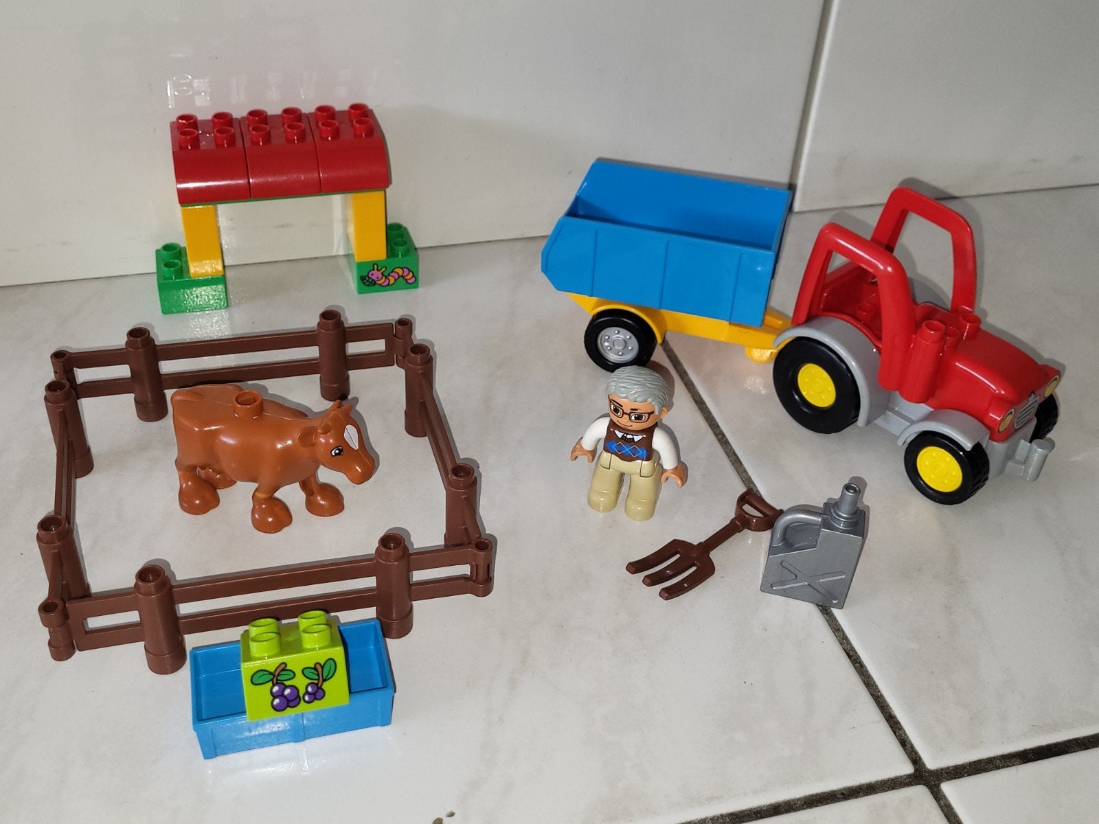 Duplo tractor met aanhanger en koe, Gebruikt, Ophalen of Verzenden, Duplo, Duplo