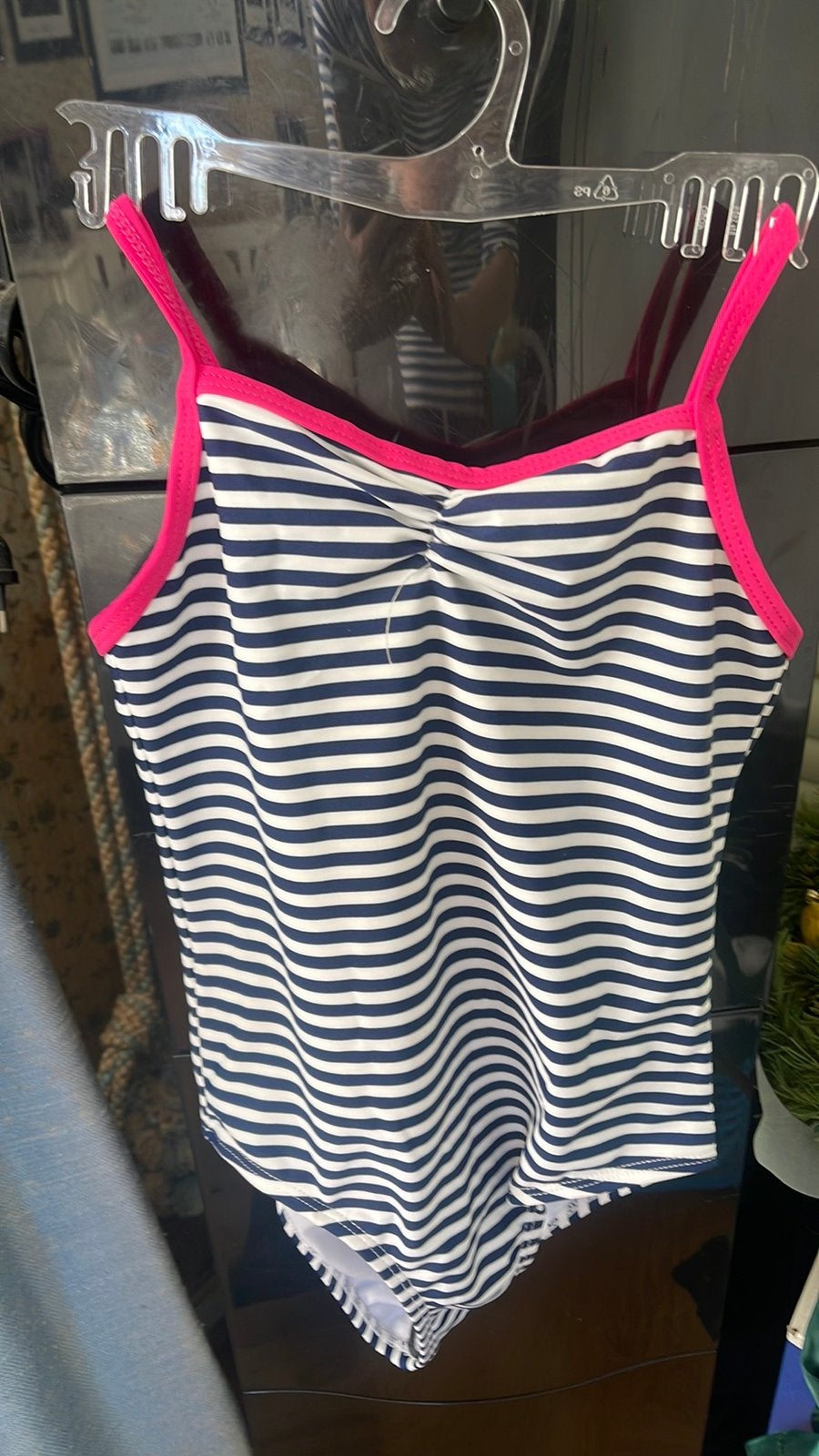 Nieuw Badpak blauw wit gestreept met fuchsia schouder, Maat 116, Meisje, Badpak, Nieuw