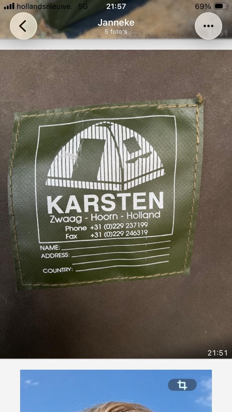 Karsten opblaasbare carp tent 220 *220 met luifel, Caravans en Kamperen, Tenten, Ophalen, Gebruikt
