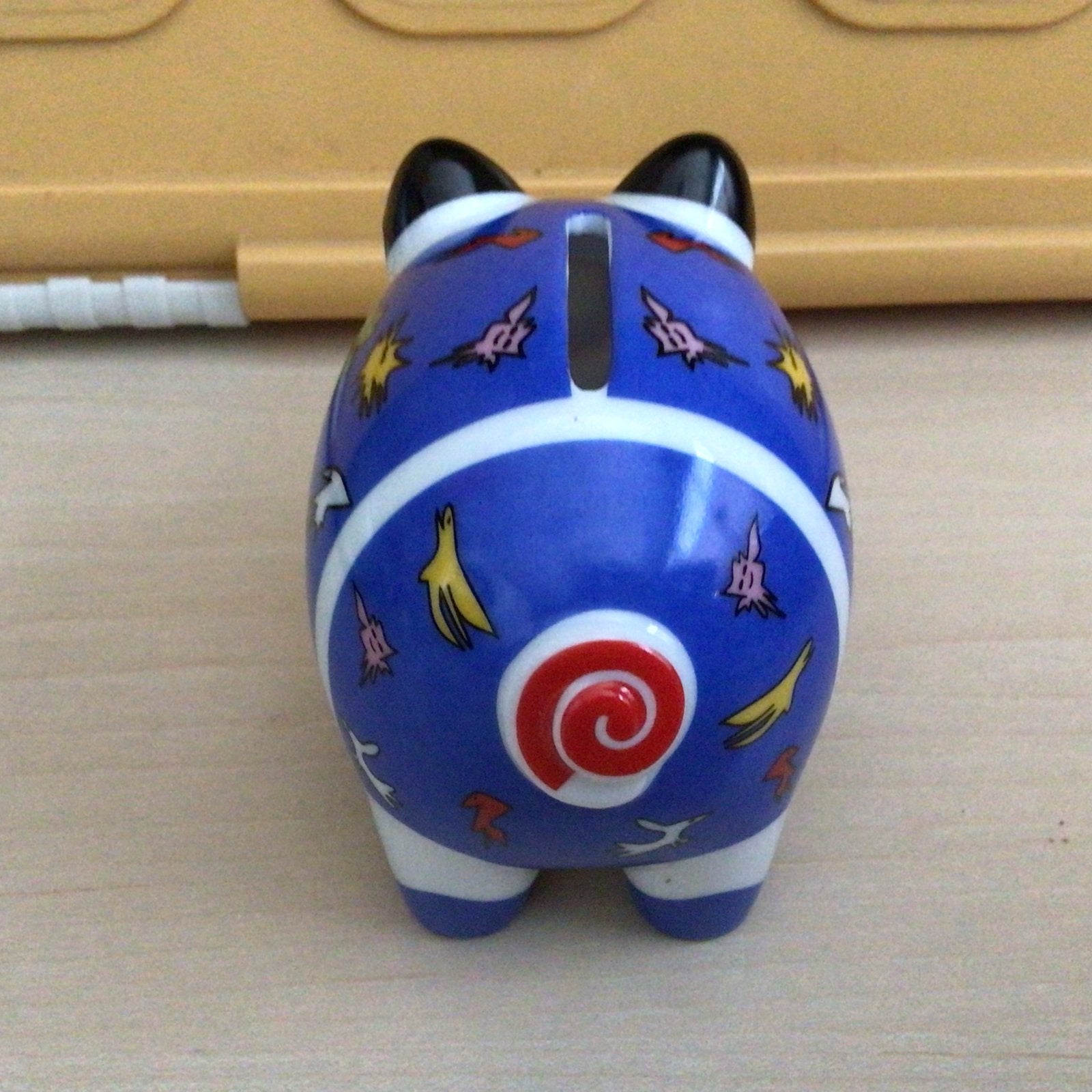 Ritzenhoff Mini Spaarvarken - Blauw met Patroon, Verzamelen, Spaarpotten, Verzenden, Gebruikt, Steen, Aardewerk of Keramiek, Dier