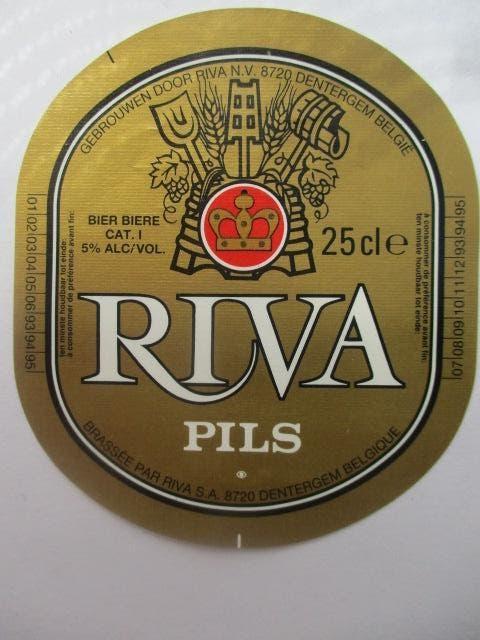 bieretiket Belgie 19-5 (7P) riva, Ophalen of Verzenden, Gebruikt, Overige typen, Overige merken