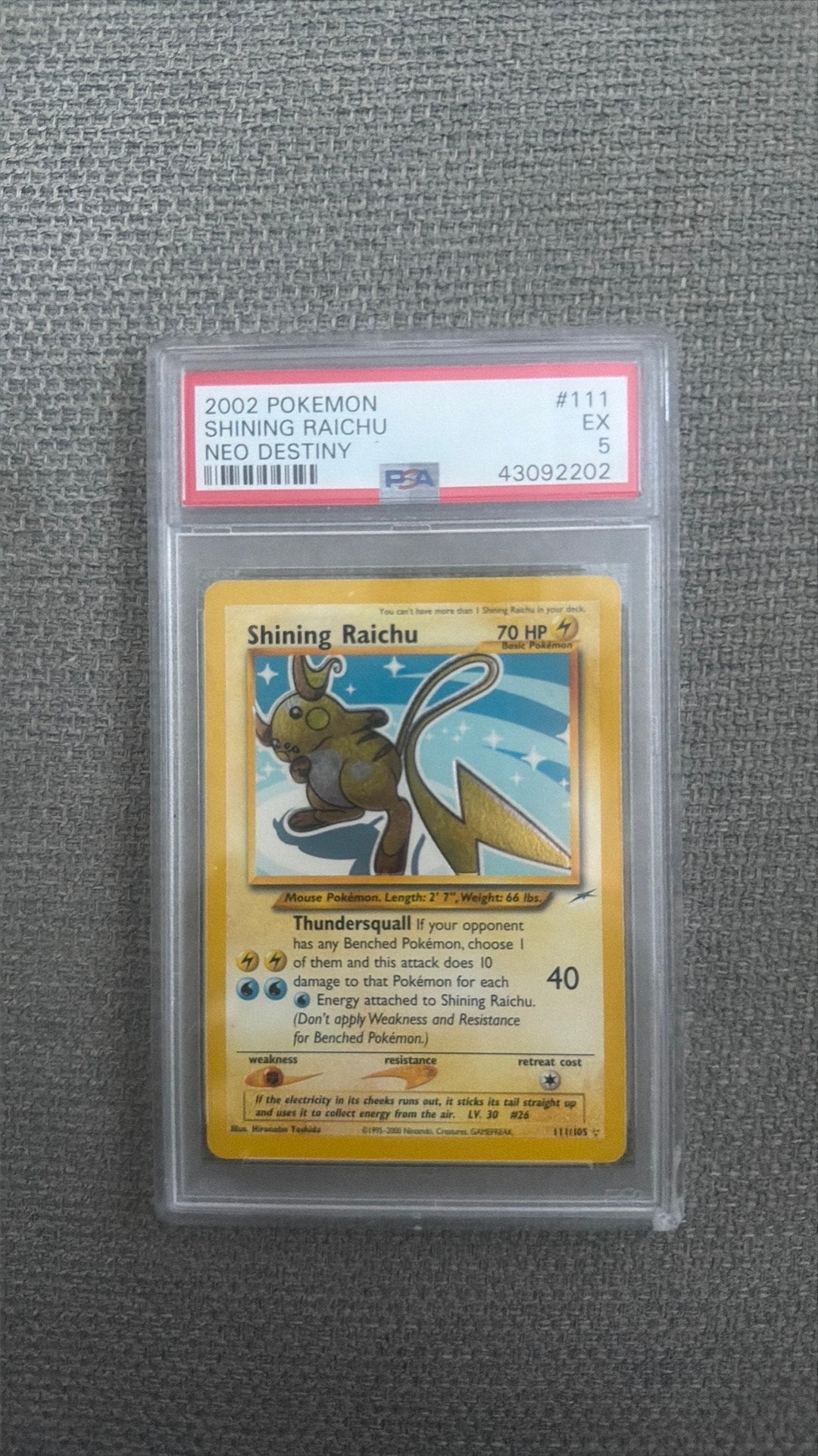 Shining Raichu - Neo Destiny PSA 5, Ophalen of Verzenden, Zo goed als nieuw