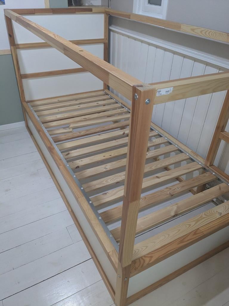 IKEA KURA Keerbaar bed, wit/grenen, 90x200 cm, Ophalen, 85 tot 100 cm, Gebruikt, Lattenbodem