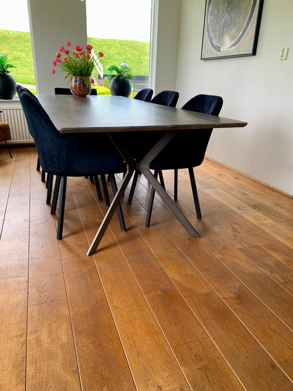 Prachtige Pronto eettafel , metalen onderstel, Deens model, Ophalen, Gebruikt