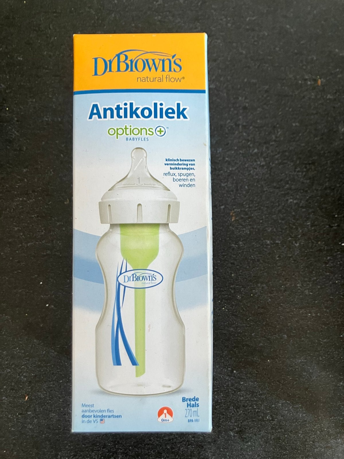 Dr. Brown's Options+ Antikoliek Babyfles 270ml - speen 1, Ophalen of Verzenden, Babyfles, BPA-vrij, Nieuw