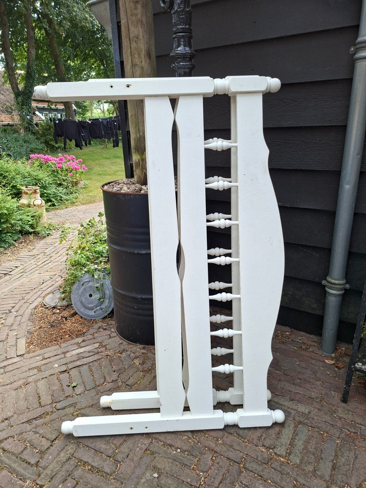 Brocante witte twijfelaar 140x200 met 2 lattenbodems, Antiek en Kunst, Ophalen