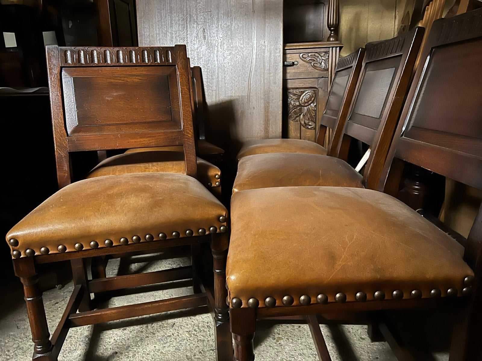 6 Klassieke kersenhouten eetkamerstoelen met schapenleer, Huis en Inrichting, Stoelen, Ophalen, Gebruikt, Bruin, Vier