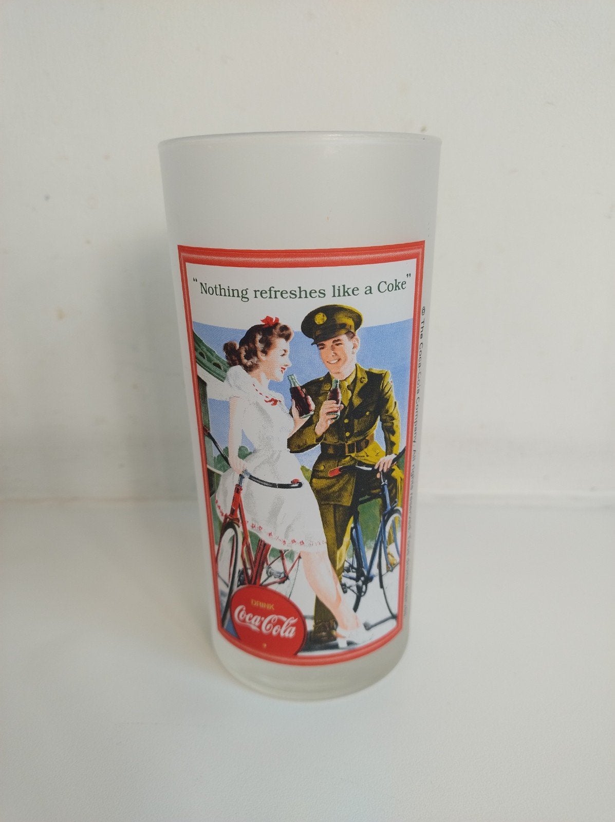 Vintage Coca Cola glas met retro afbeelding, Ophalen of Verzenden, Gebruikt