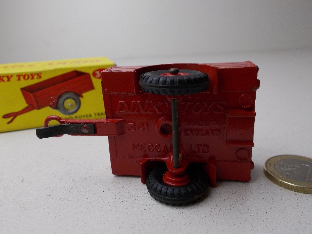 1955 Dinky Toys 341 LAND ROVER TRAILER + DOOSJE (ROOD) -G-., Hobby en Vrije tijd, Modelauto's | 1:43, Ophalen of Verzenden, Zo goed als nieuw