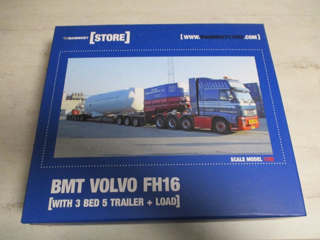 BMT Volvo FH16 met 3 bed 5 Trailer + Lading Lege verpakking, Hobby en Vrije tijd, Modelauto's | 1:50, Zo goed als nieuw, Bus of Vrachtwagen