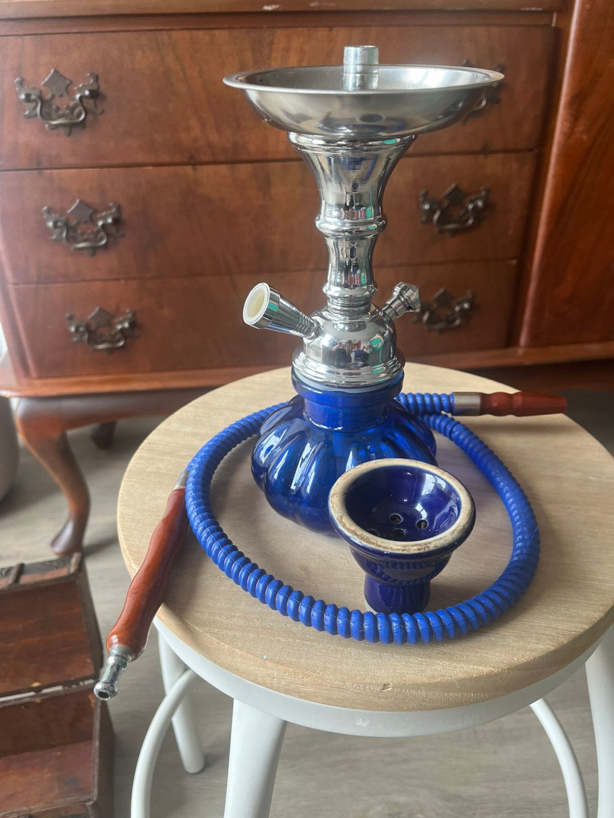 Blauwe waterpijp met kistje, Verzenden, Gebruikt, (Water)pijp