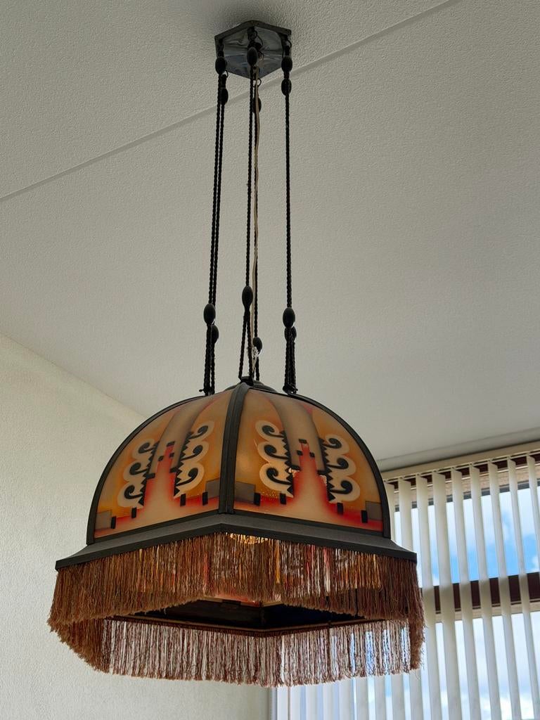 Hanglamp Art Deco / Amsterdamse School, 50 tot 75 cm, Ophalen of Verzenden, Glas, Amsterdamse School