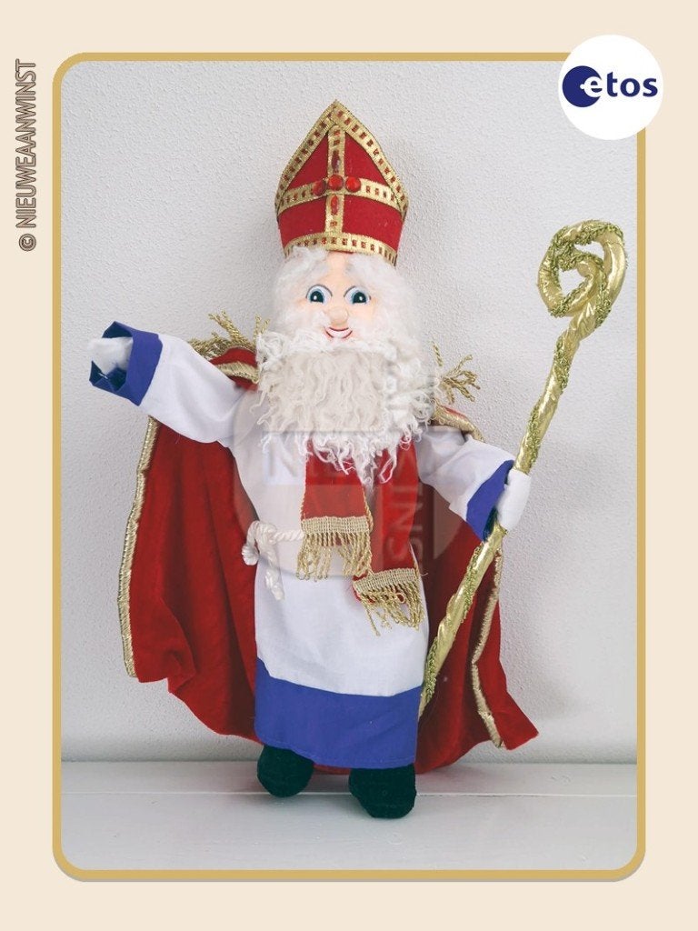 Nostalgische Etos etalage Sinterklaas pop - rood/goud - 50cm, Verzenden, Zo goed als nieuw