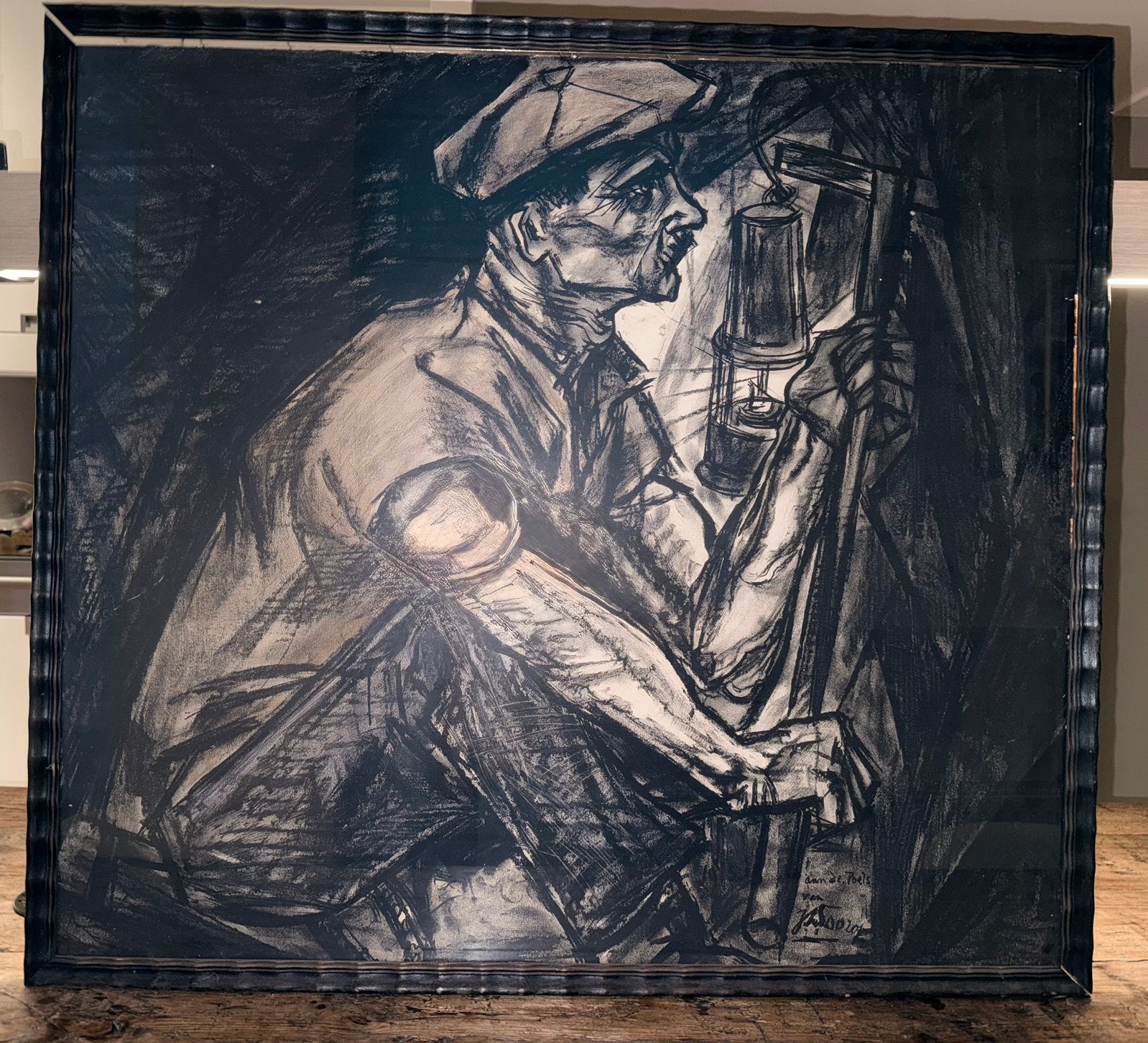 Grote lithografie Jan Toorop - De Mijnwerker (1915), Antiek en Kunst, Ophalen, Portret en Figuren, Gelimiteerde oplage, Lithografie