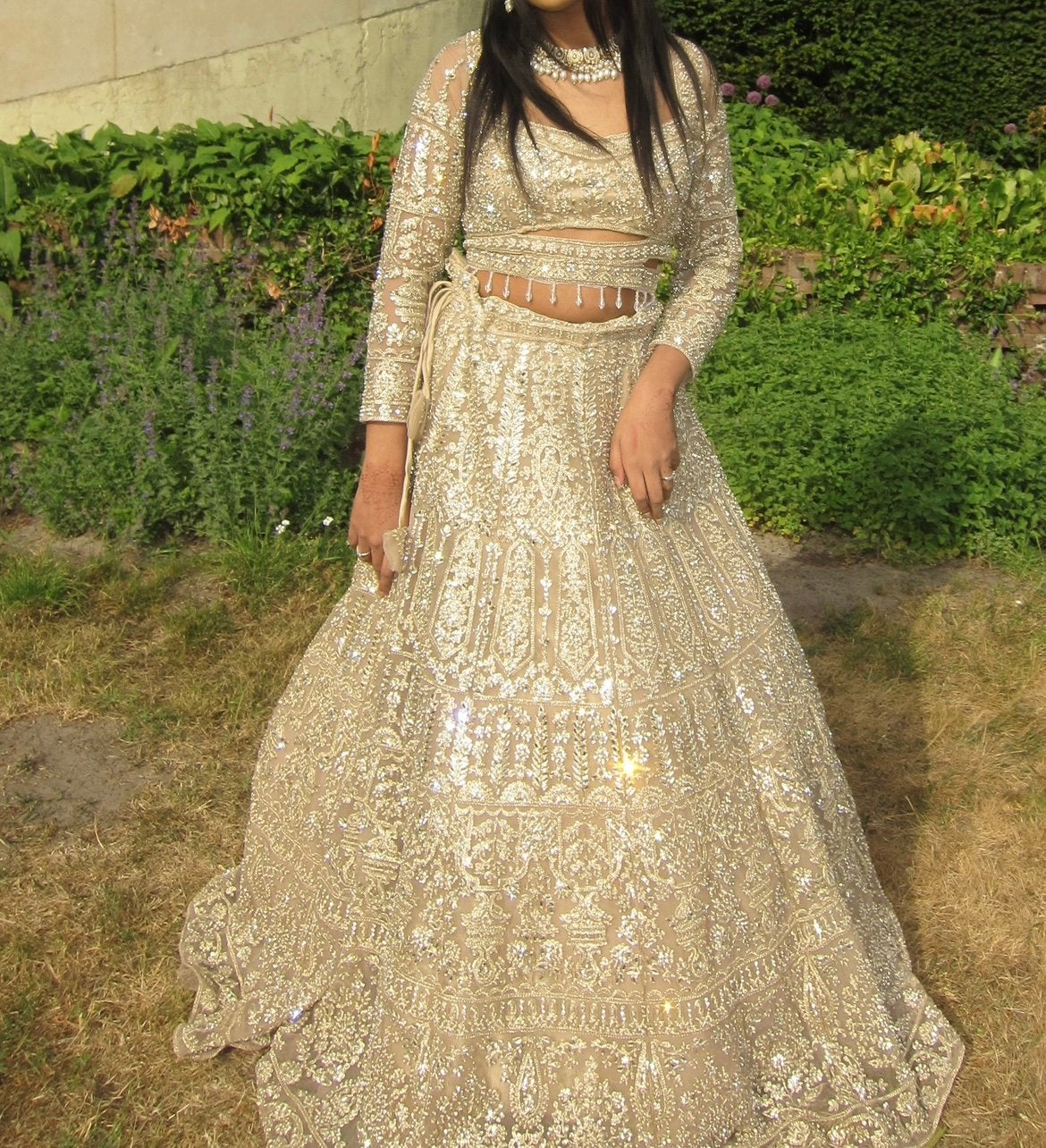 crème lehenga maat xs/s (indiase kleding), Overige typen, Beige, Ophalen of Verzenden, Zo goed als nieuw
