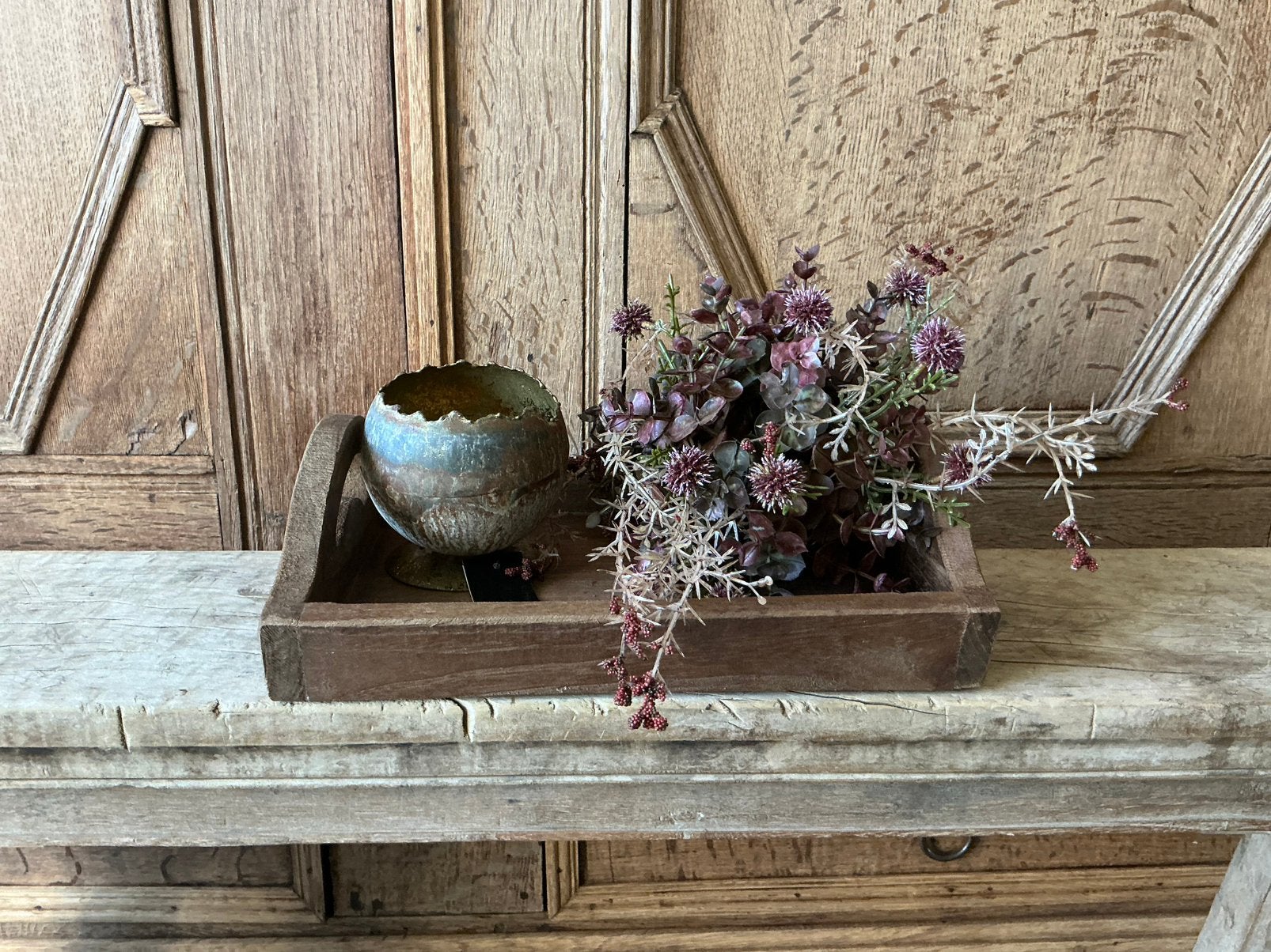 NIEUW teak houten dieblad, kunstbloemen toef PTMD windlicht, Ophalen of Verzenden, Nieuw