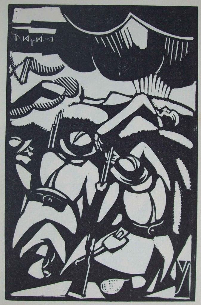 Henri Van Straten (1892-1944) Houtsnede 'Brothers in arms' ~, Ophalen of Verzenden