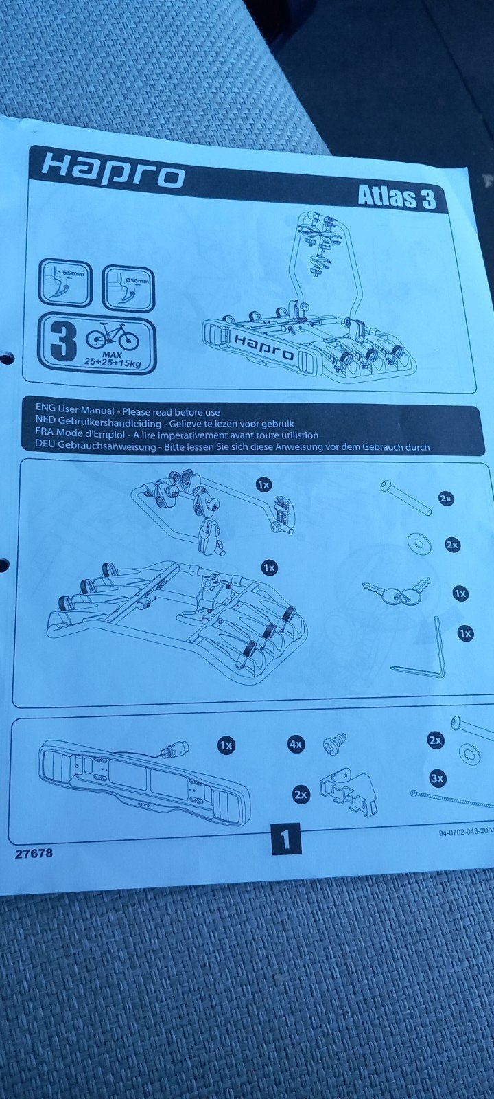 Hapro Atlas 3 fietsendrager voor 3 fietsen, Ophalen
