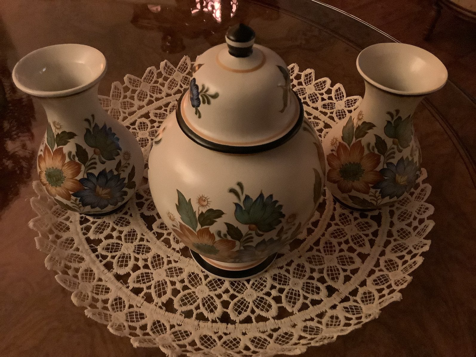 Oud hollands plateel setje vaasjes en pot met Deksel., Antiek en Kunst, Ophalen of Verzenden