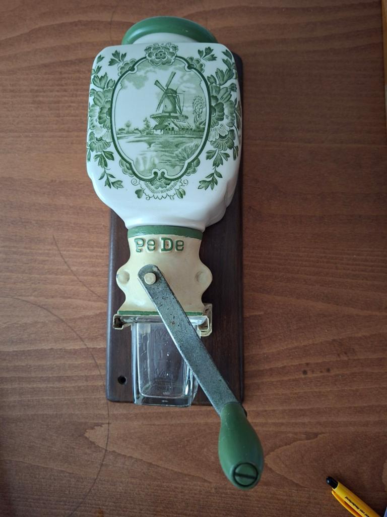 Vintage Pe De Wandkoffiemolen - Groen Delfts Blauw Decor, Ophalen of Verzenden