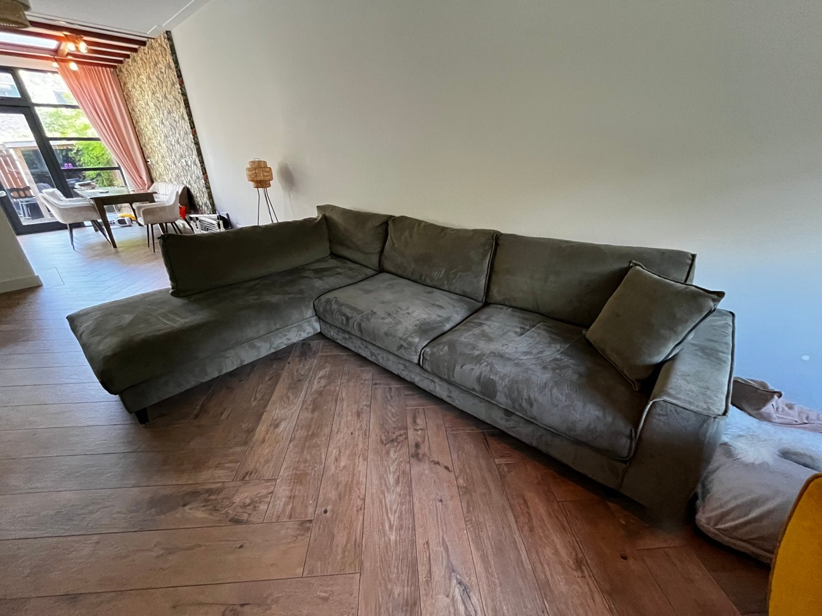 Goossens hoekbank / loungebank “Jonas” – olijfgroen, Ophalen of Verzenden, Zo goed als nieuw, Stof
